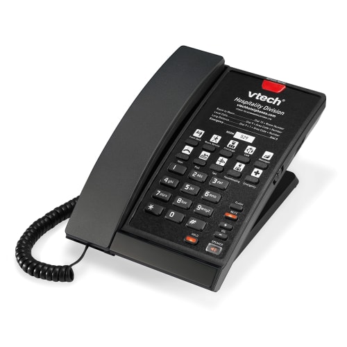 VTech® A2210 Single Line Analog Corded Speaker Telephone, 10 Guest Service Keys, Matte Black